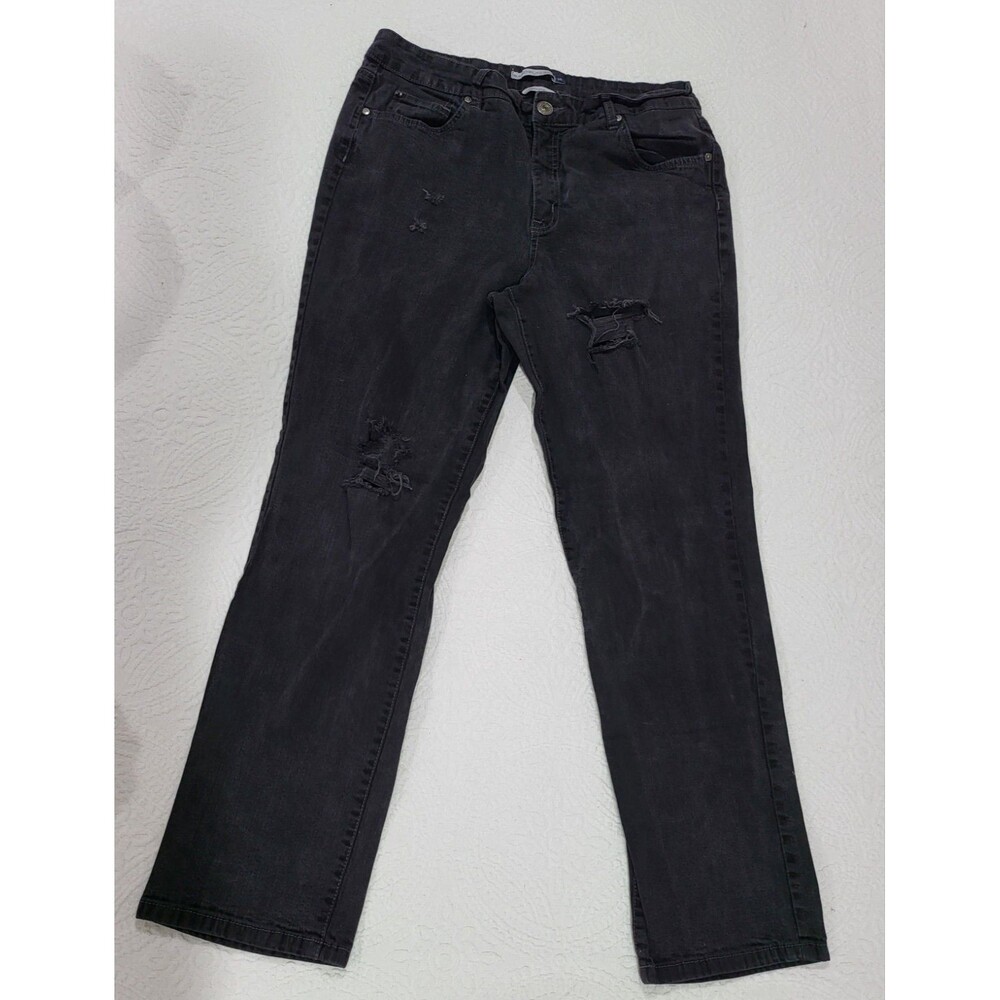BandolinoBlu Women's Black Straight Distressed Denim Jeans Regular Size 14
